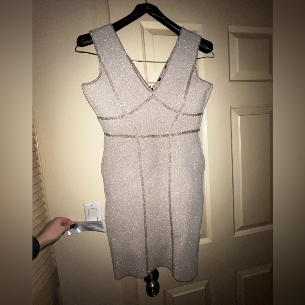 Bcbgmaxazria Loribel Gold Metallic Dress Size Large